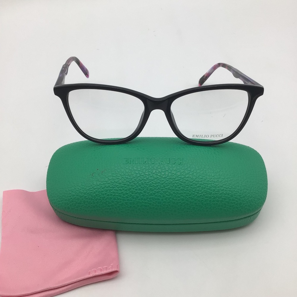 Emilio Pucci EP5095 Black Multi Color Cat Eye Eyeglasses Frames 54-16-140 NEW